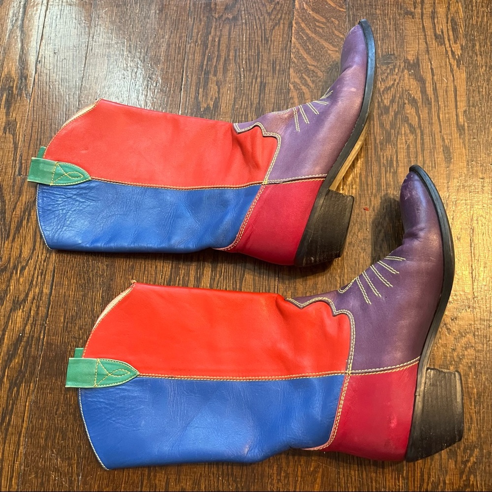 Vintage patchwork colorful leather western boots